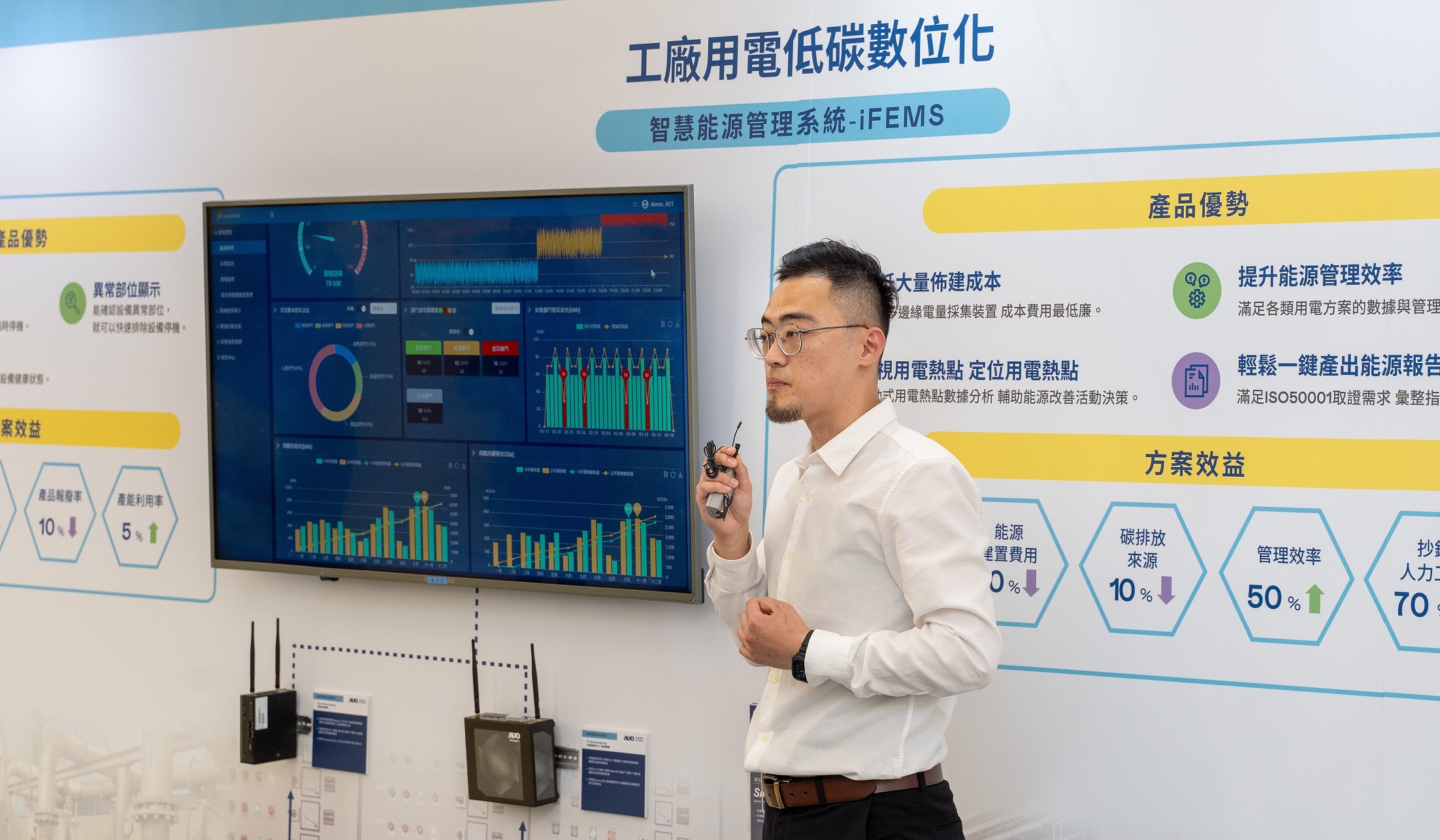 以協助企業布局智能制造見長的918博天娛樂數位，今年展出智能管理系統，已導入多元產業應用，能有效降低人力、提升管理效率